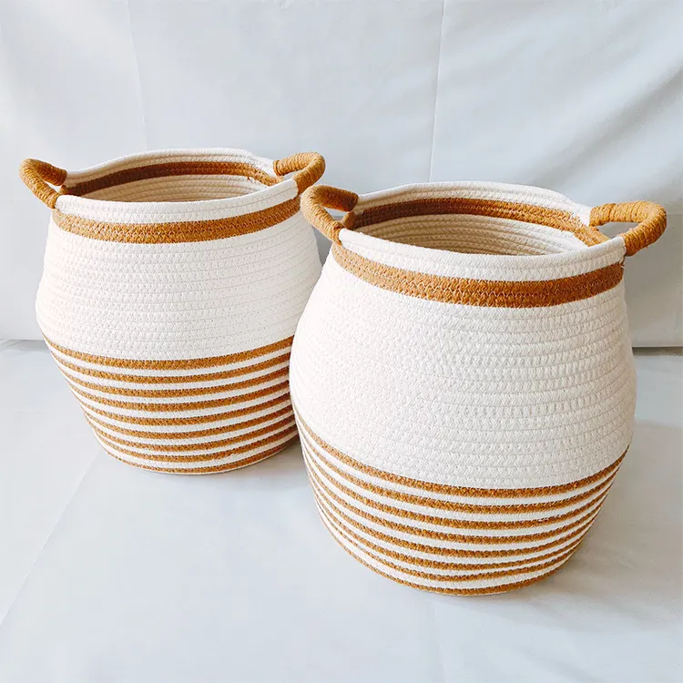 Huayang foldable bathroom laundry organizer cotton rope woven laundry basket