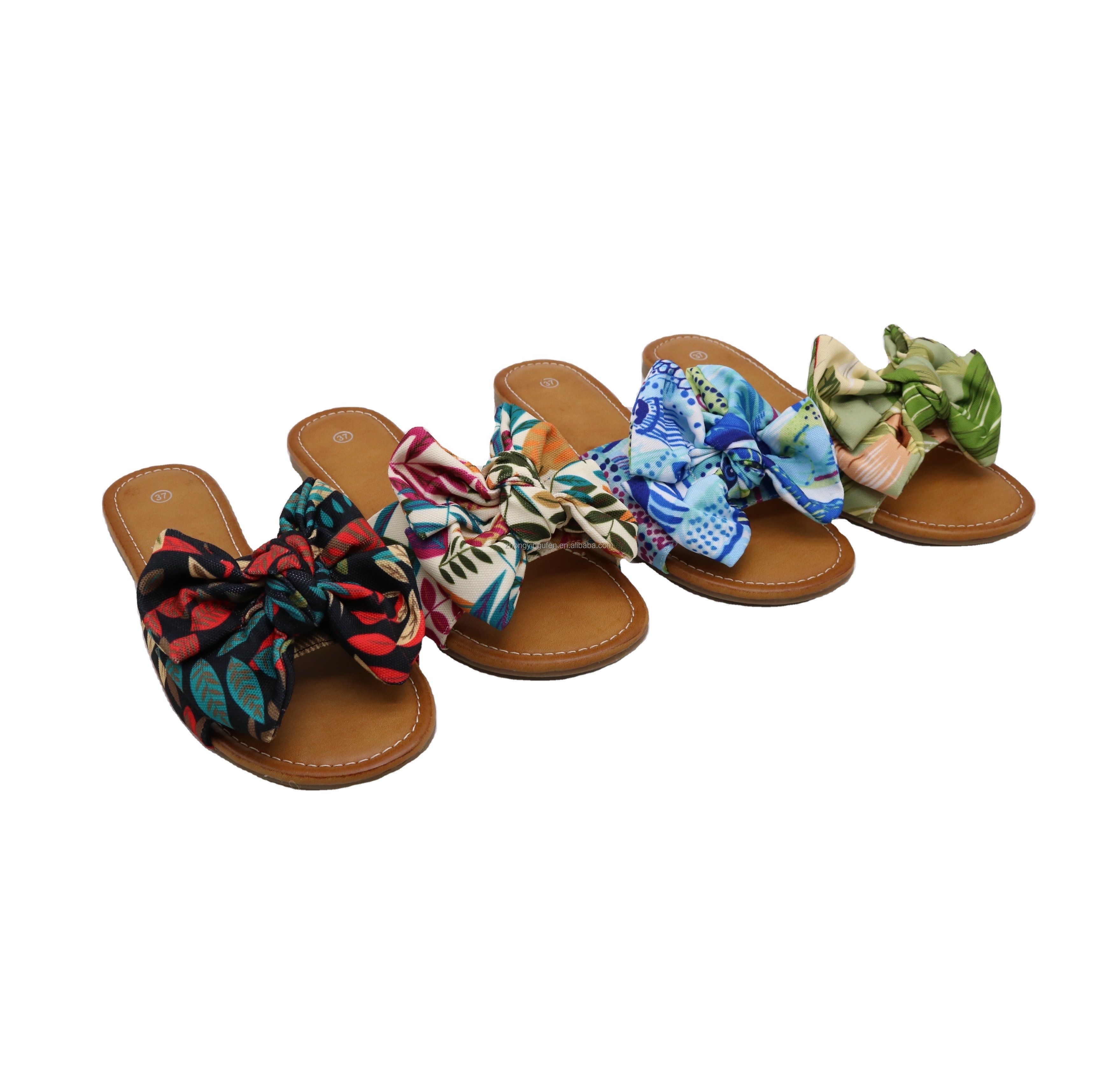 new summer lady flat slippers Cotton Fabric with bowknots upper women beach style for girl