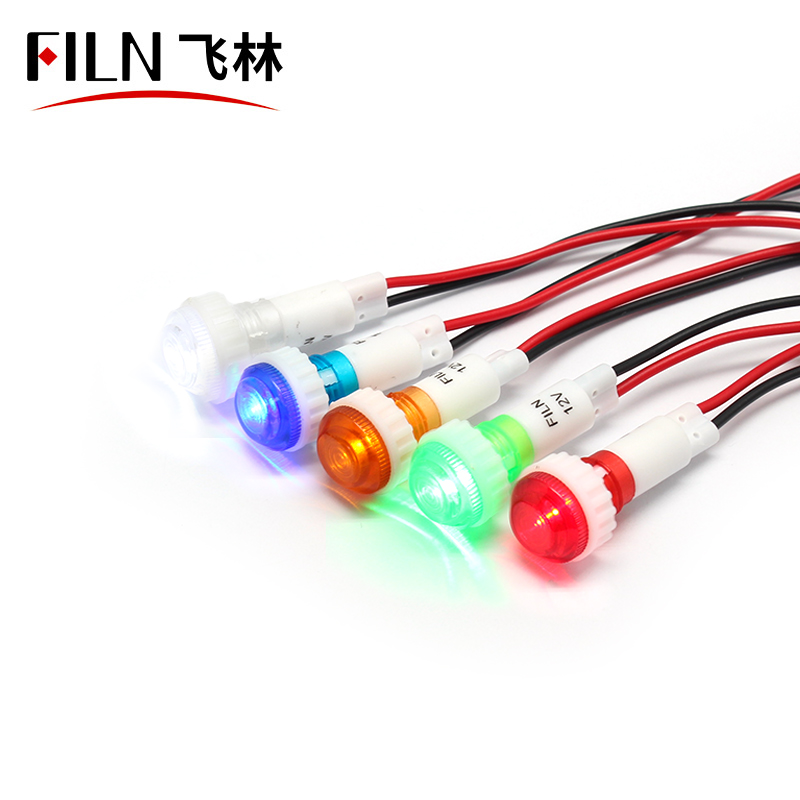 FILN hot sale 10mm plastic signal lamp 12VDC red yellow green kitchen equipment indicator lights 220VAC