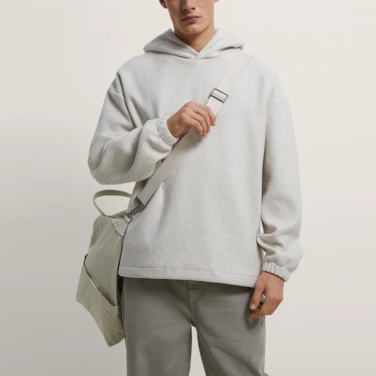 Wholesale Flannel Loose Fitting With Long Sleeve Men's Hoodie Pullover Sweatshirt