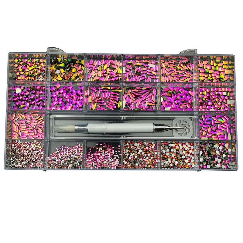 Mixed Multi Shapes Fancy Rhinestones In 21Grid Flat Bottom Glass Wholesale Glitter Ab Nail Art Rhinestone Crystal Box Set Kit