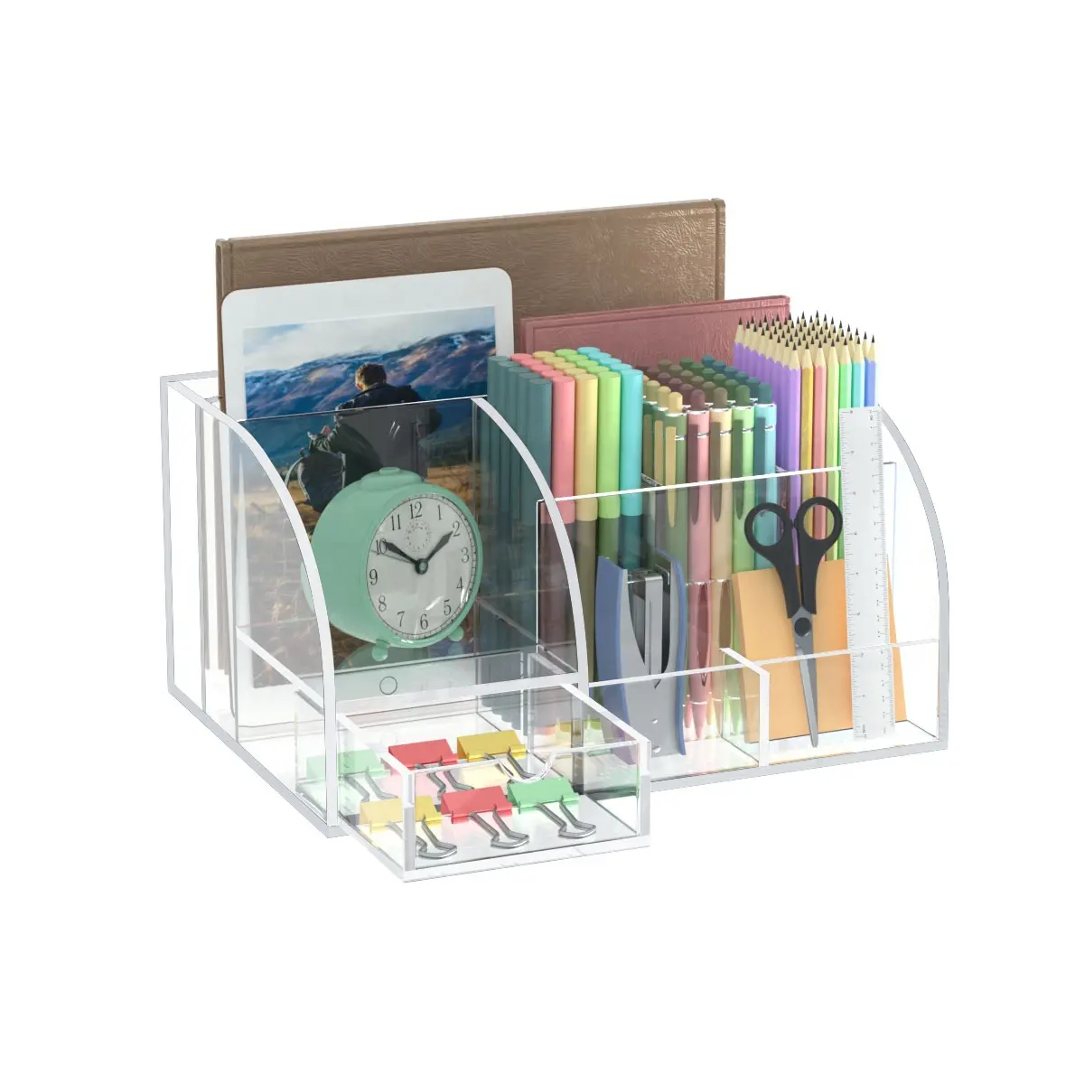 Acrylic Office Desk Organizers and Accessories, Desk Organizer with Pen Holder, Remote Control  Organizer with Drawer
