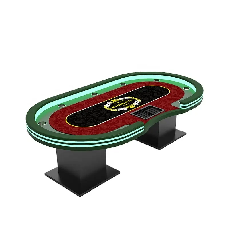 YH 9 Player Led Lighting Casino Standard Strong Iron Legs Gambling Texas Poker Table With Chips Trap