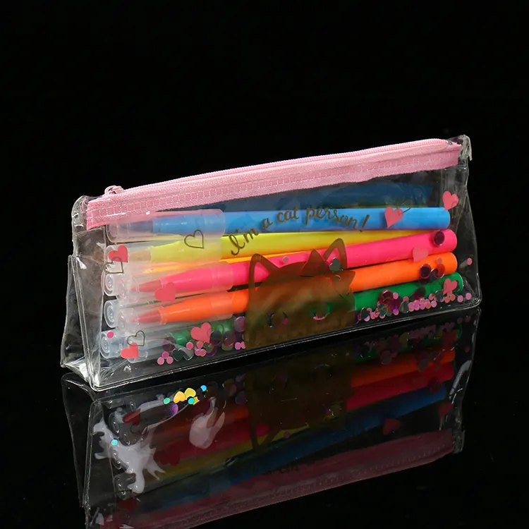 School Kids Zipper Pencil Case PE Transparent Stationery Storage Clear Pencil Bag Pouch