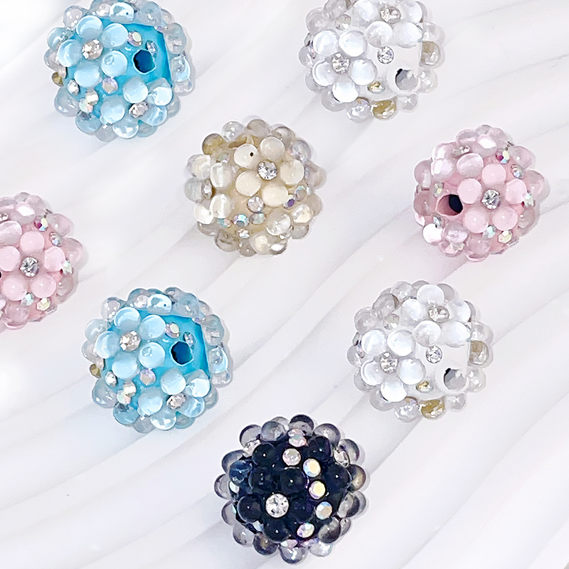 SOJI HOT 15mm Polymer Clay Rhinestone 3D Flower Beads Heavy Industry Ceramic Clay Porcelain Beads Fancy Beads for Pen Making