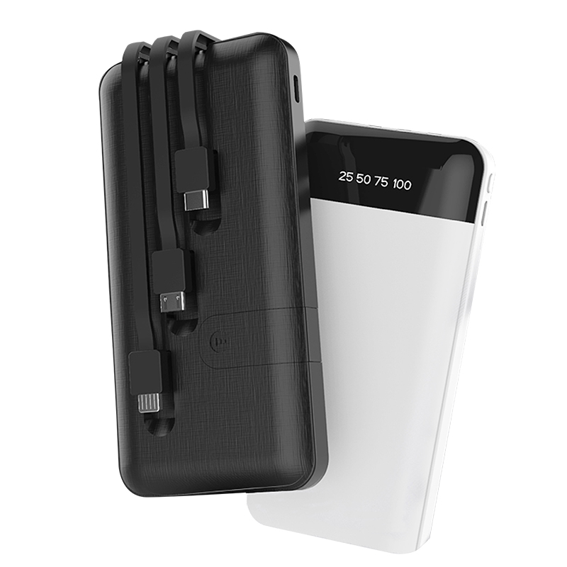 smart polymer lithium battery charger power bank 10000mah comes wtih 3 charging cables IOS micro type c