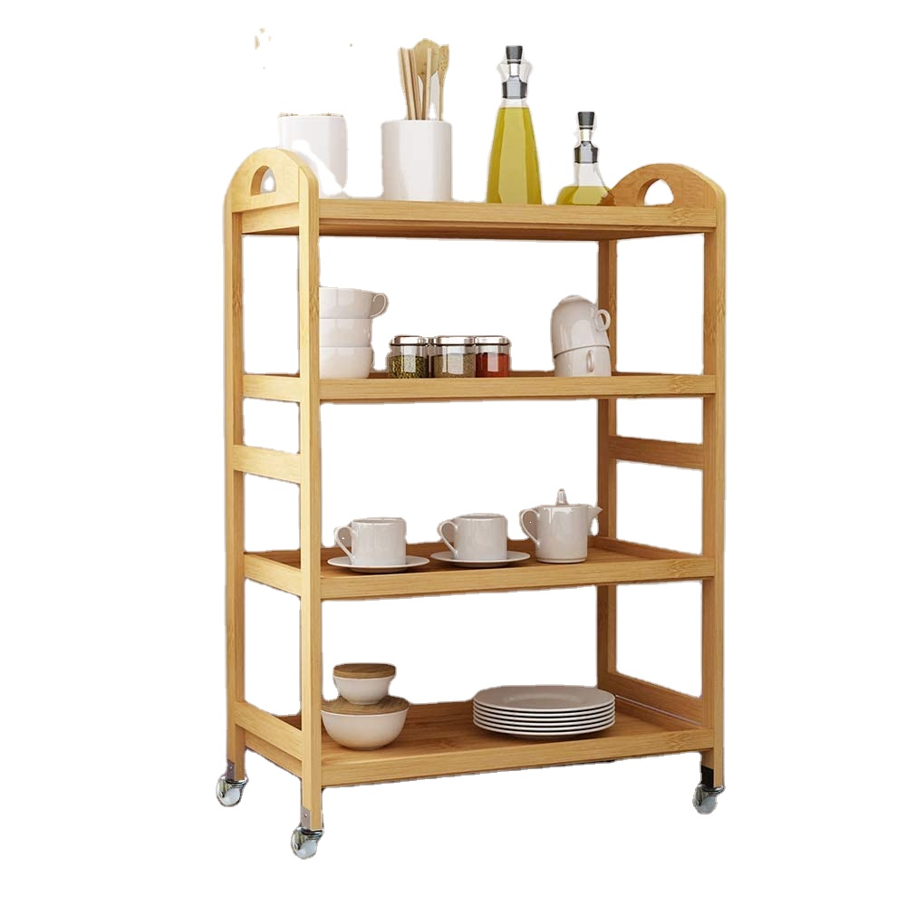 Combohome 4 круглый Ланч-бокс для хранения стеллаж на колесах кухонная Подставка сервировочная тележка для хранения Бамбуковая тележка для ванной комнаты