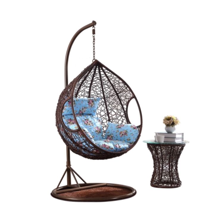 Large egg shaped rattan hanging chairs wicker swing with support table for outdoor garden
