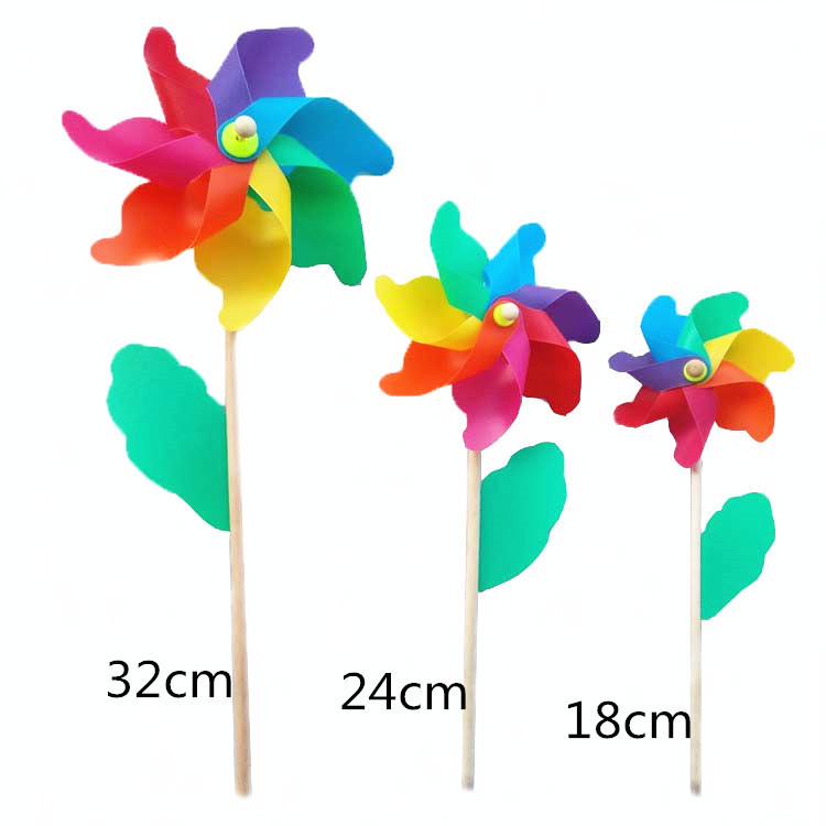 Wooden colorful windmill can be customized rainbow poly petal plastic garden windmill vacation scenery layout props