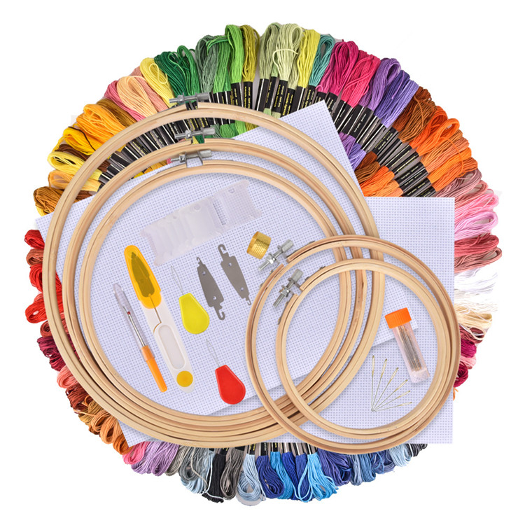 Hot Sale Bamboo Hoops Embroidery Kit DIY Stitch Embroidery Starter Kit