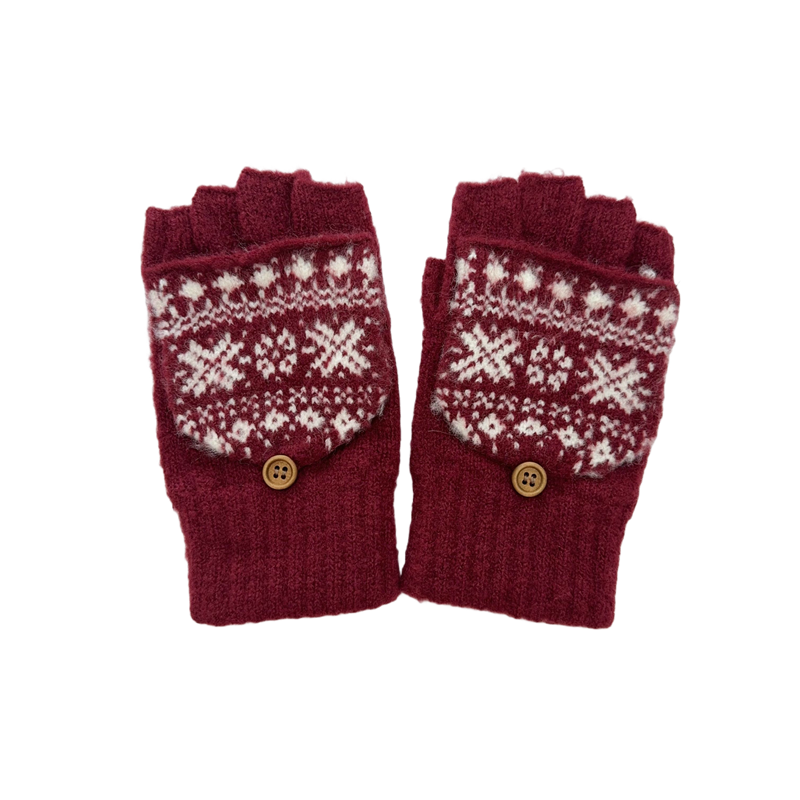 Hot Sale Unisex Knitted Snowflake Half-finger Flip Gloves Soft Gloves Leisure Gloves
