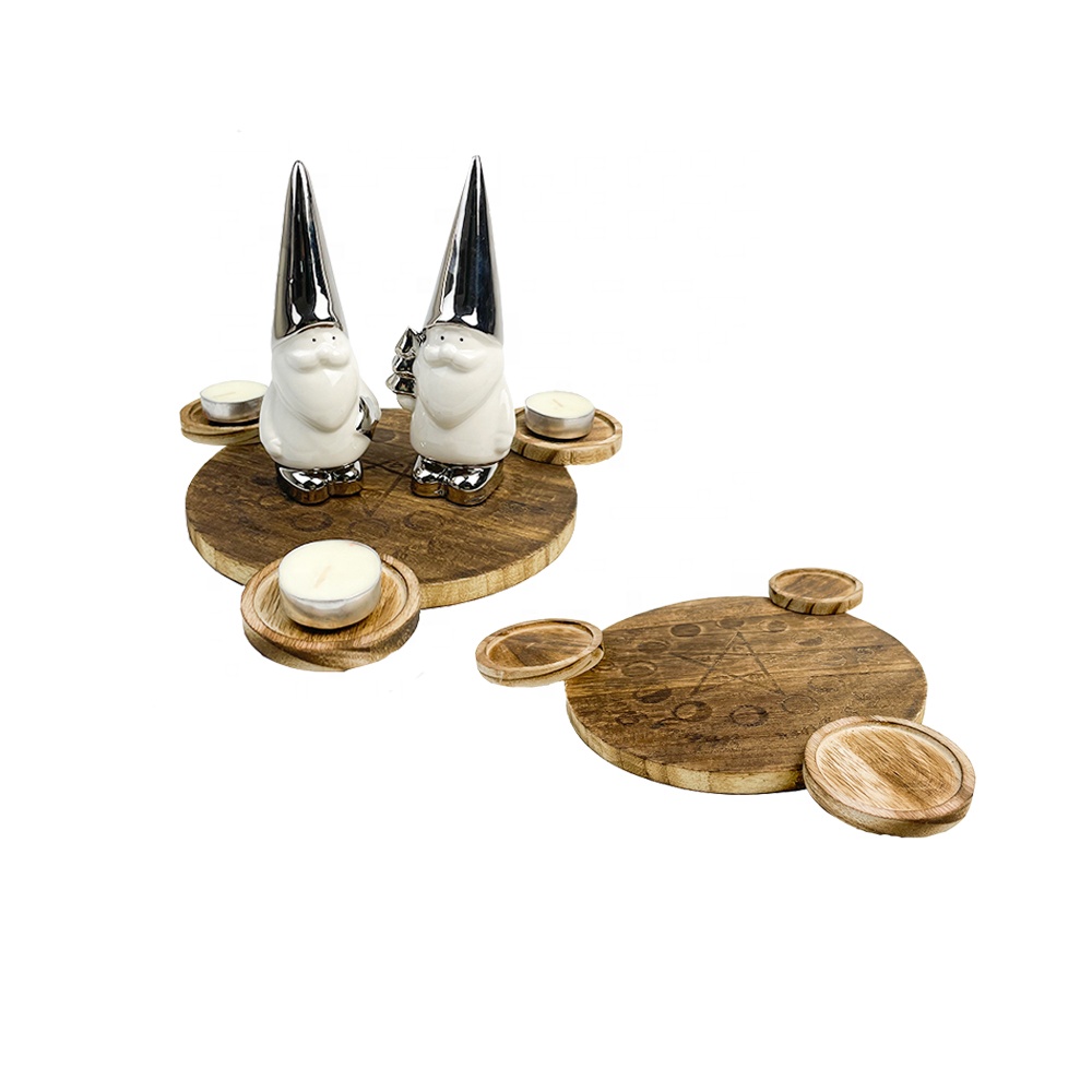 Customized Wooden Carved Candle Holders Wood Tealight Rotating Tray Wood Tea Light Holder