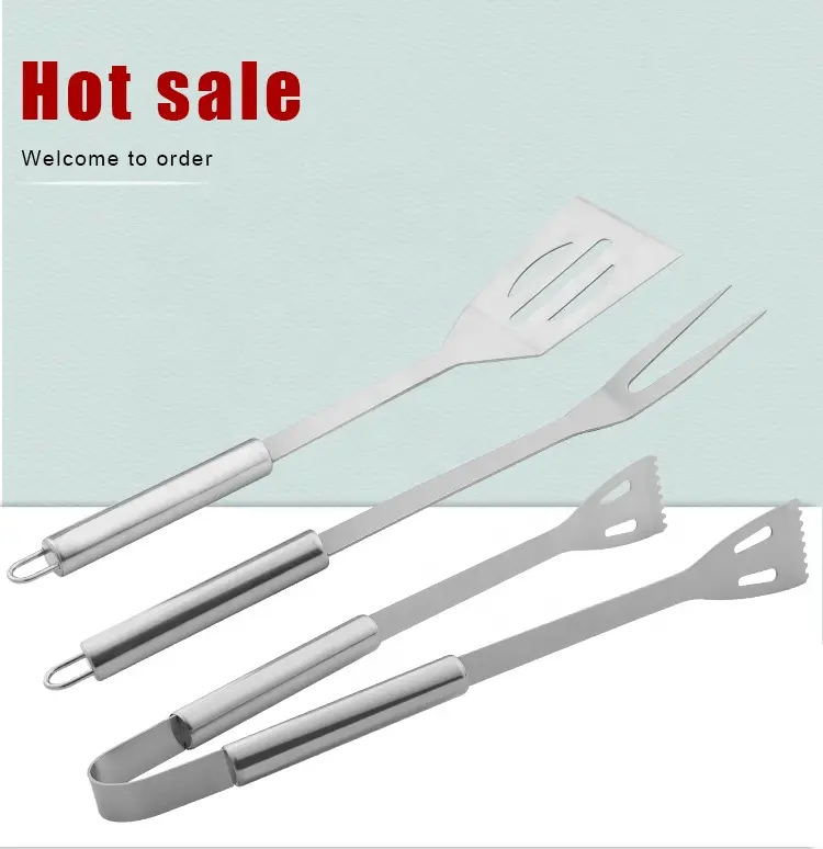 Stainless Steel Bbq Grill Tools Set 3 In 1 Grill Fork Turner Food Tongs Grill