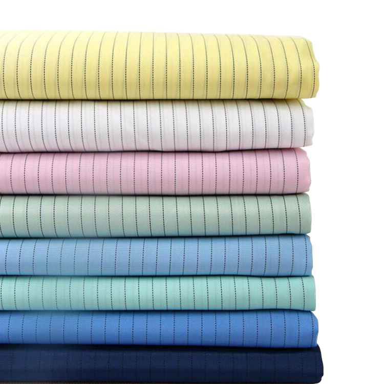 Clean room antistatic clothing fabric 5mm strip grid check polyester Carbon fiber yarn anti static fabric cloth for uniforms