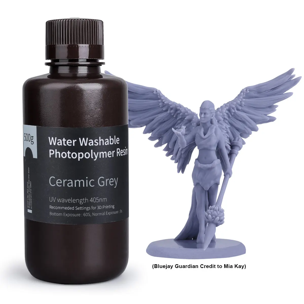 ELEGOO 1000g Ceramic Grey UV Wavelength 405nm Resin Water Washable Photopolymer Resin for LCD 3D Printing