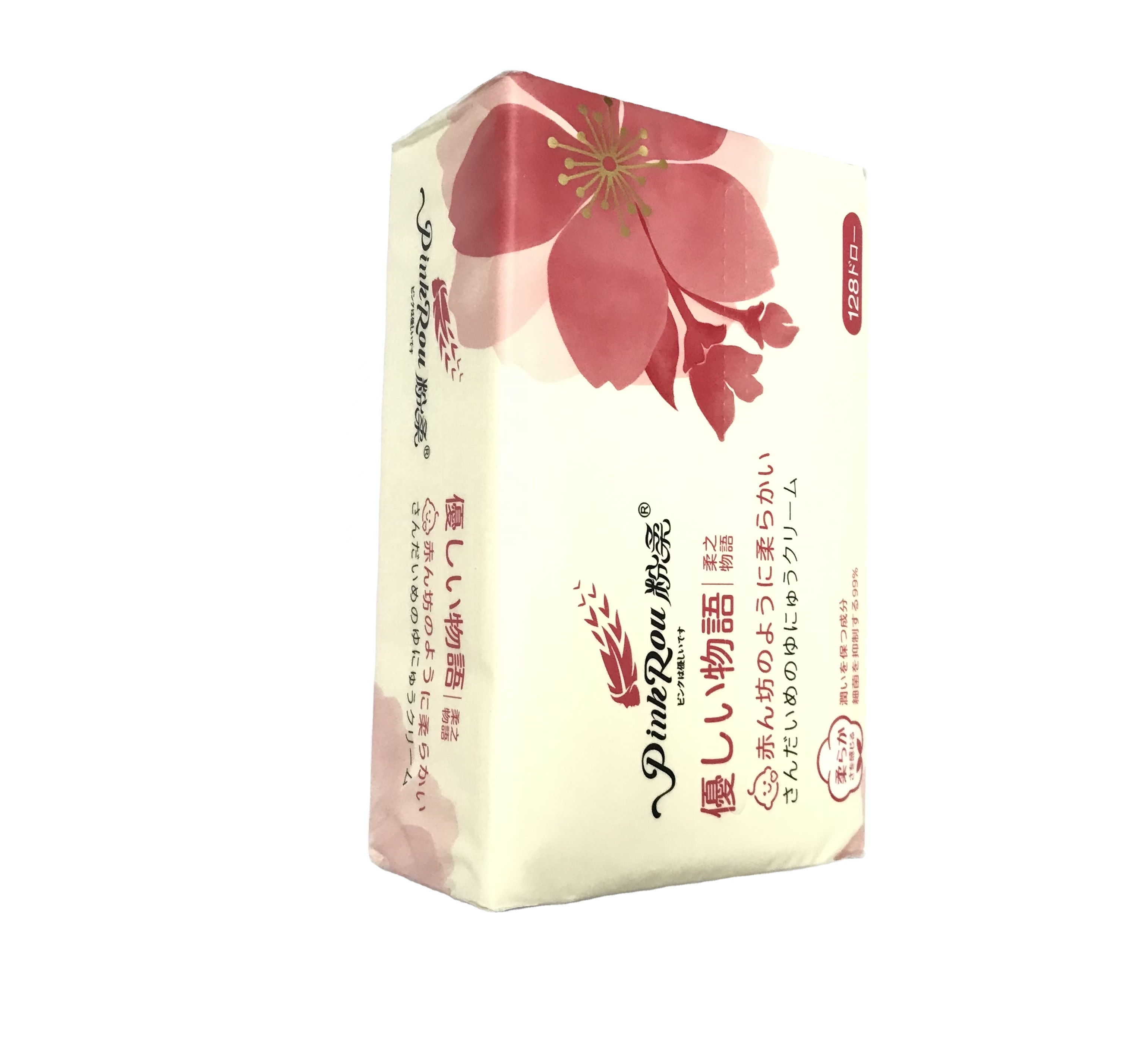 Custom plastic paper logo print gift high quality 2-3 ply soft home office baby moist feeling moisturizing facial tissue paper