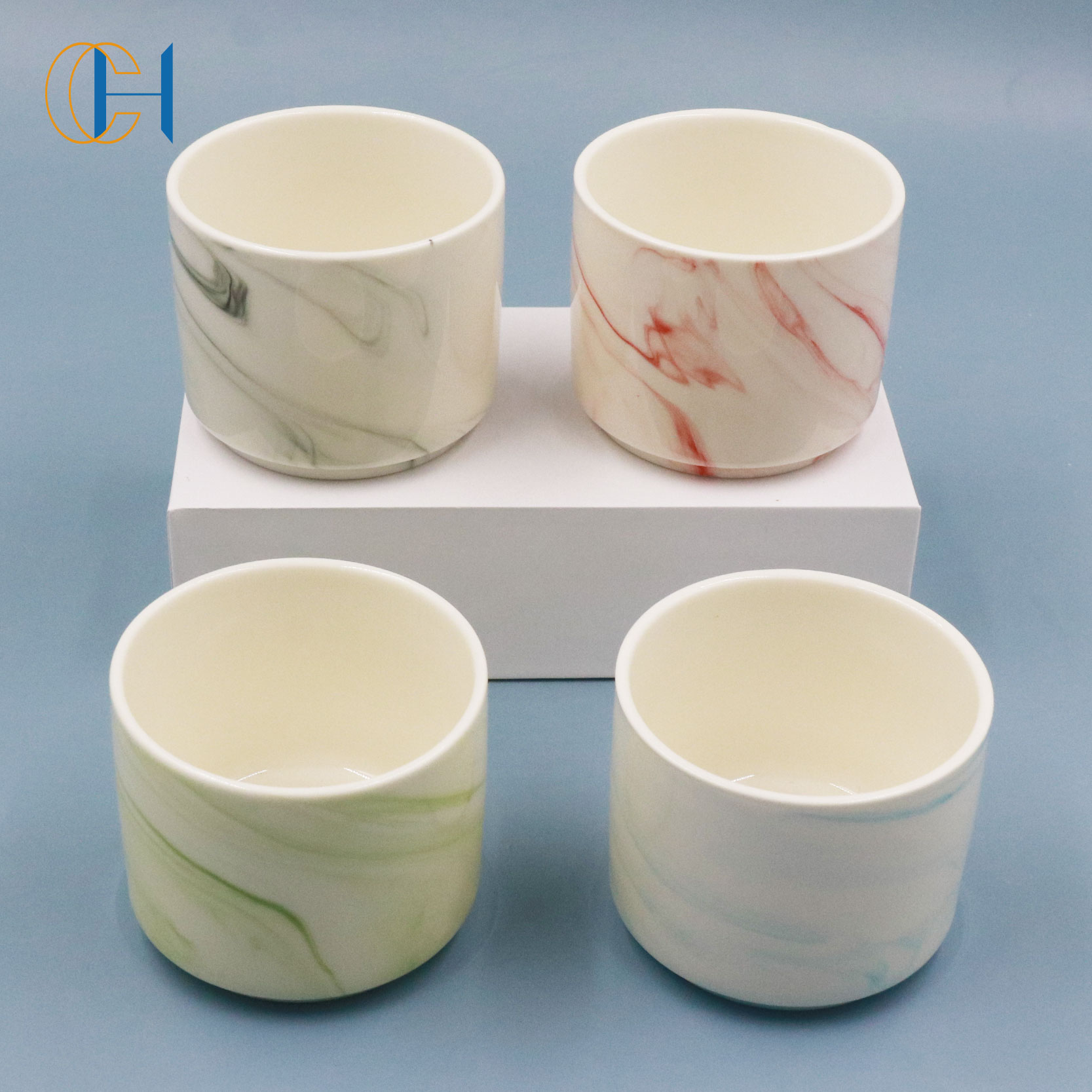 2021 Hot Sale Manufacture Wholesale Custom Ceramic Lead-Free Empty Glass Candle Jar With Lid Ceramic Mat Candle Holder Marble