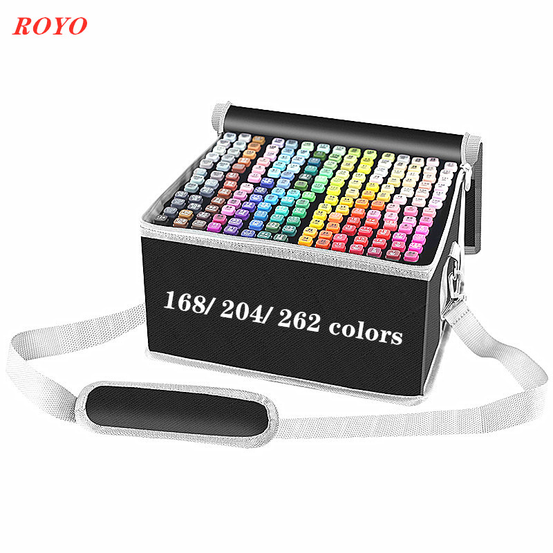 Hot Selling High Quality 60/80/168/204/262 Colors Dual Tip Alcohol Art Drawing Markers,Permanent Marker Pens Set