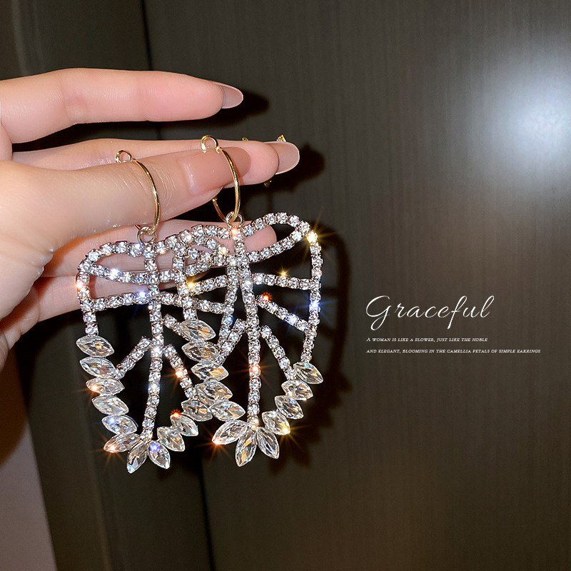 Jewelry 925 silver needle exaggerated personality trend diamond Leaf Earrings full earrings temperament Design