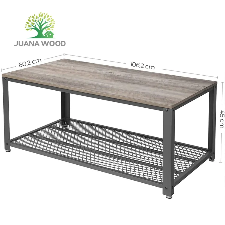 Industrial Coffee Table Tea Side Table With Storage Shelf For Living Room Vintage Wooden Board With Stable Metal Frame Easy As