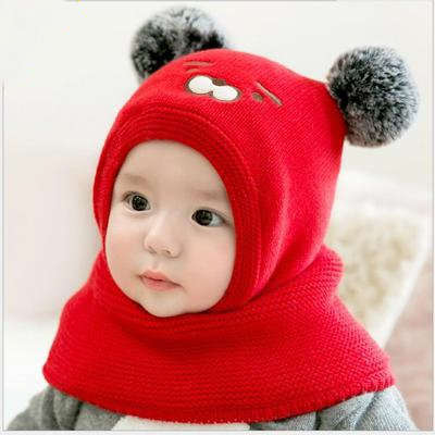 LZH Baby Winter Hat Kids Knitted Hat Toddler Cotton Hood Scarf Earflap with Pompom