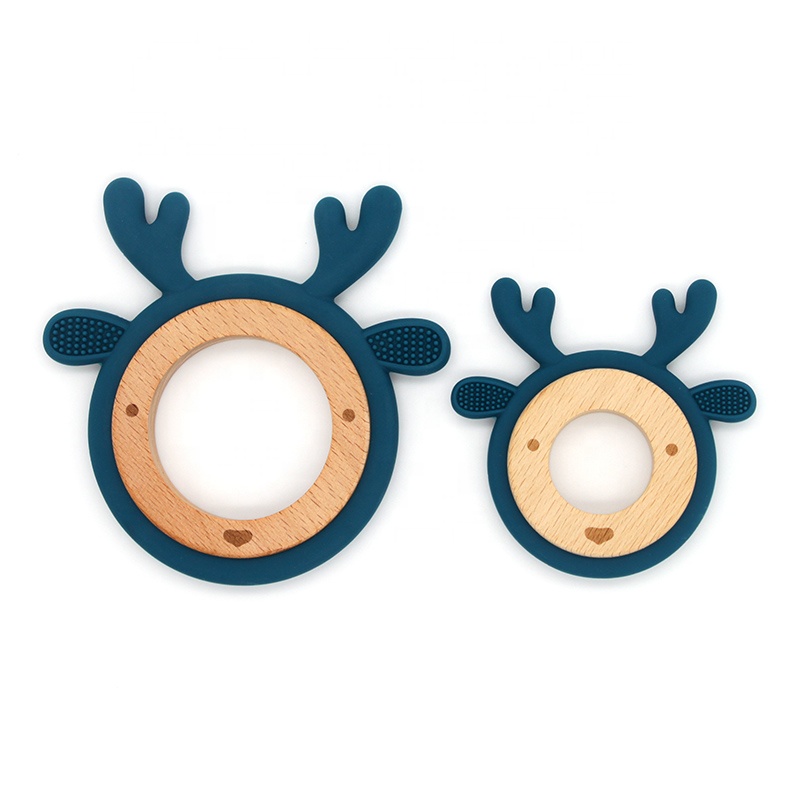 Non-Toxic BPA Free Silicone Beach Ring Baby Toy Teether Wholesale Wooden Teethers Large Elk