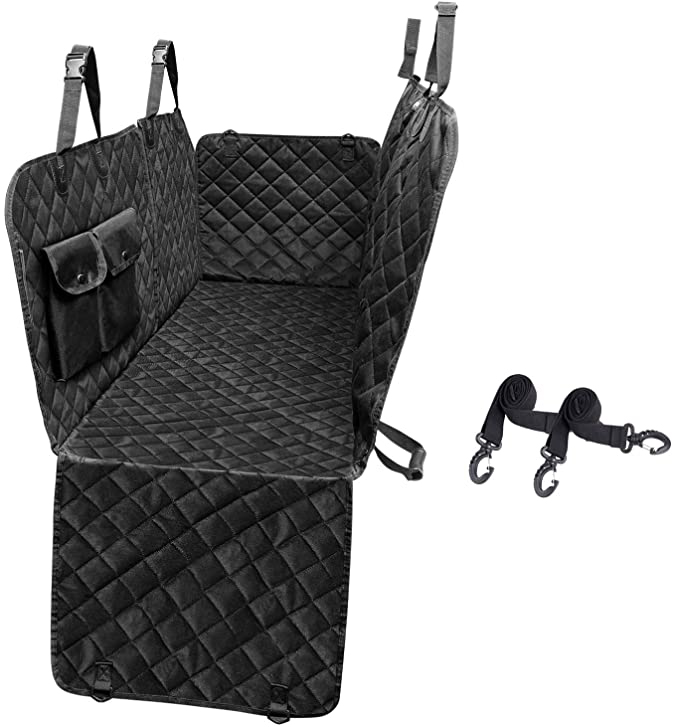 Waterproof Hammock Convertible Nonslip Backing Dog Car Seat Cover for Pets with Pockets Dog Car Seat Cover