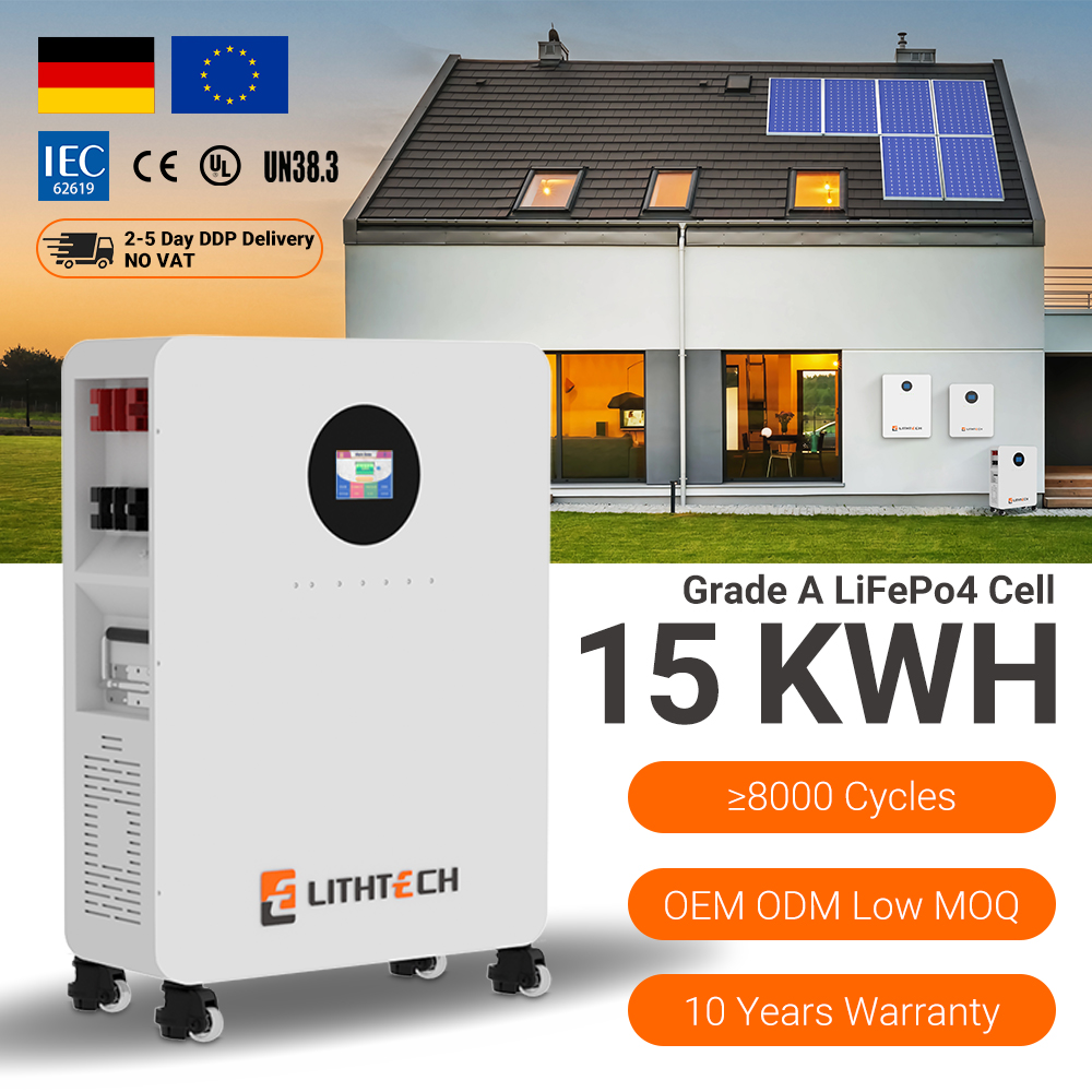 LITHTECH 5kw 10kw 20kw Lithium Ion Lifepo4 Battery Rechargeable Solar Power Home Inverter Battery Panel Energy Systems