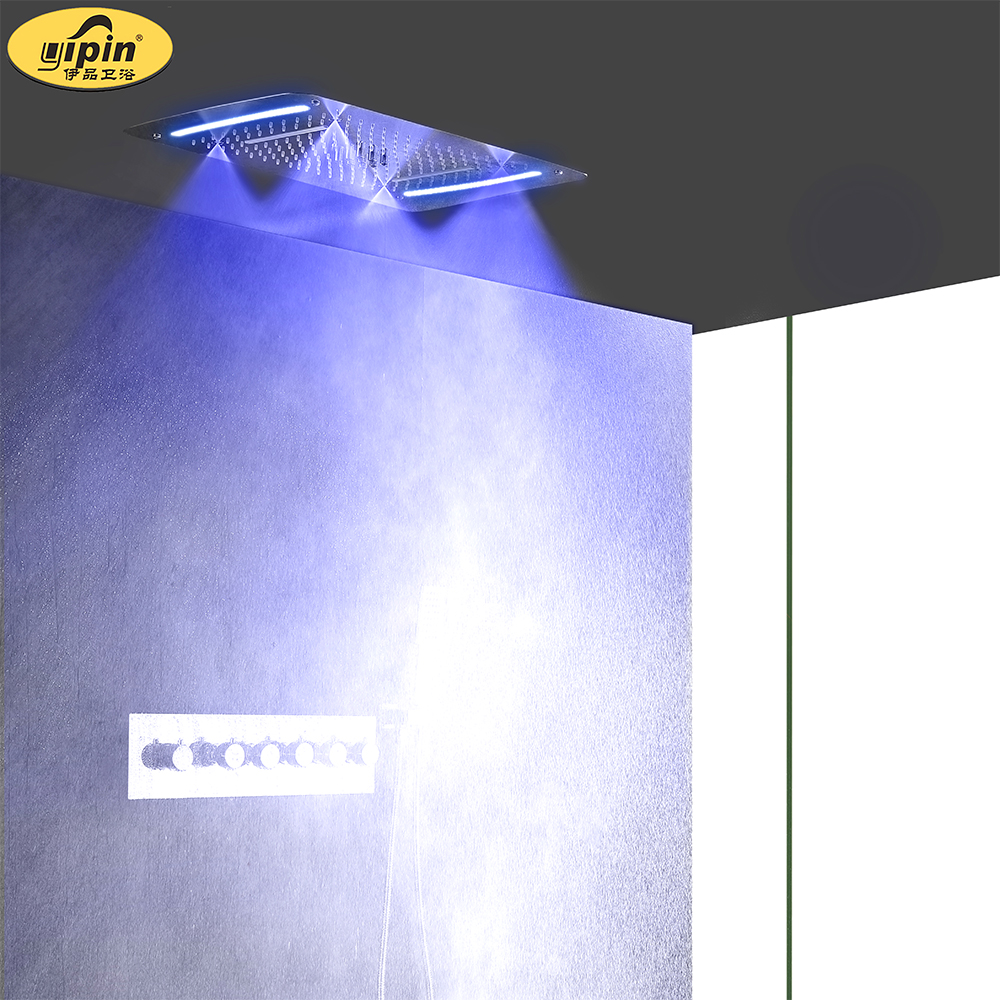 5 in 1 shower faucet with bath spout with LED light Thermostatic Bathroom Wall-mounted luxury LED big rain shower system