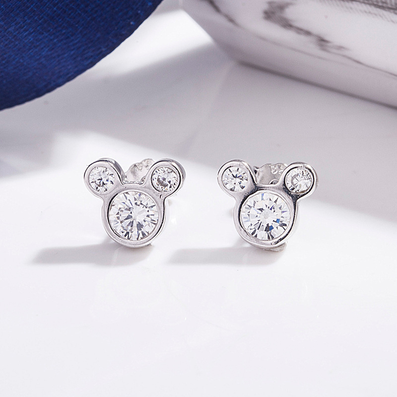 Korean S925 sterling silver animal Earrings girl cute sweet cartoon stud Mickey Mouse earrings