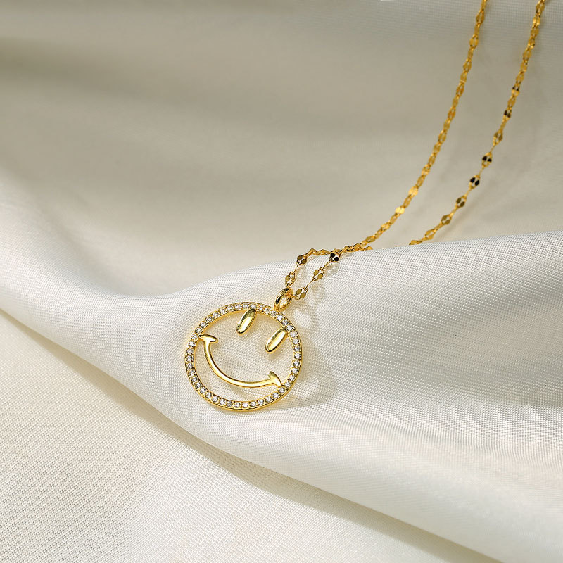 2021 Fashion Women's Korean Fashion Jewelry Hollow Smiley Smile S925 Silver Pendant Necklace