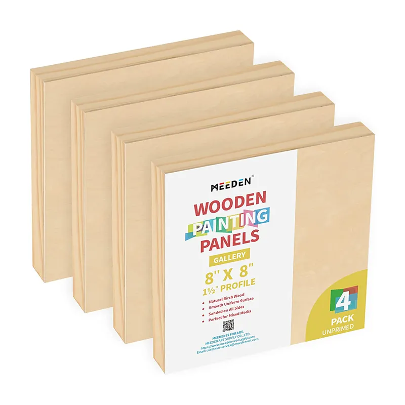 MEEDEN 8x8 Inch Wood Canvas Panels  Pack of 4 Gallery 1-1/2'' Deep Cradle Artist Birch Wood Panels for Pouring Art