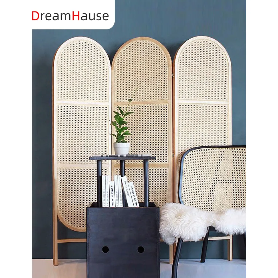 Скандинавский модный экран dreamhaus для гостиной, складной экран ручной работы, экран из твердой древесины с перегородкой из ротанга