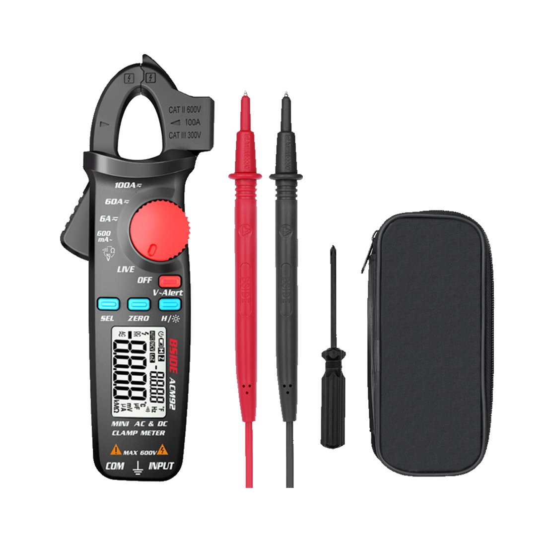 BSIDE ACM92 DC/AC Current 100A 0.1/1mA Car Repair Ammeter Voltage Resistance Hz V-Alert Continuity Tester Digital Clamp Meter