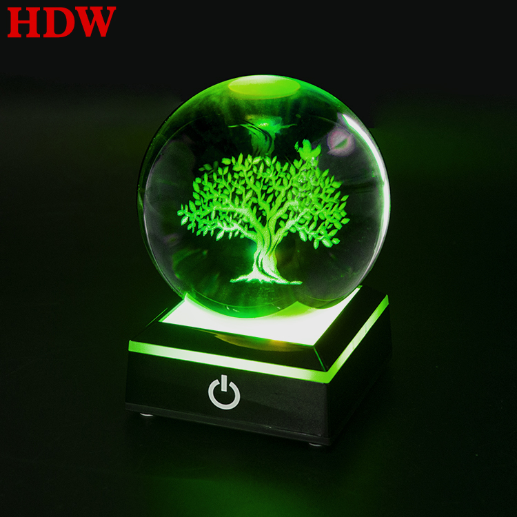 Custom 3d laser engraving photo frame glass ball with LED base for business gifts