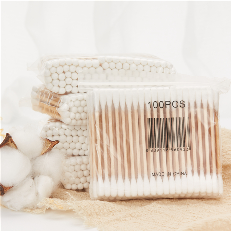100pcs/Bag Eco Friendly Cotton Swabs Wood Sticks Recyclable Biodegradable Wooden Cotton Buds For Ear Cleaning Makeup