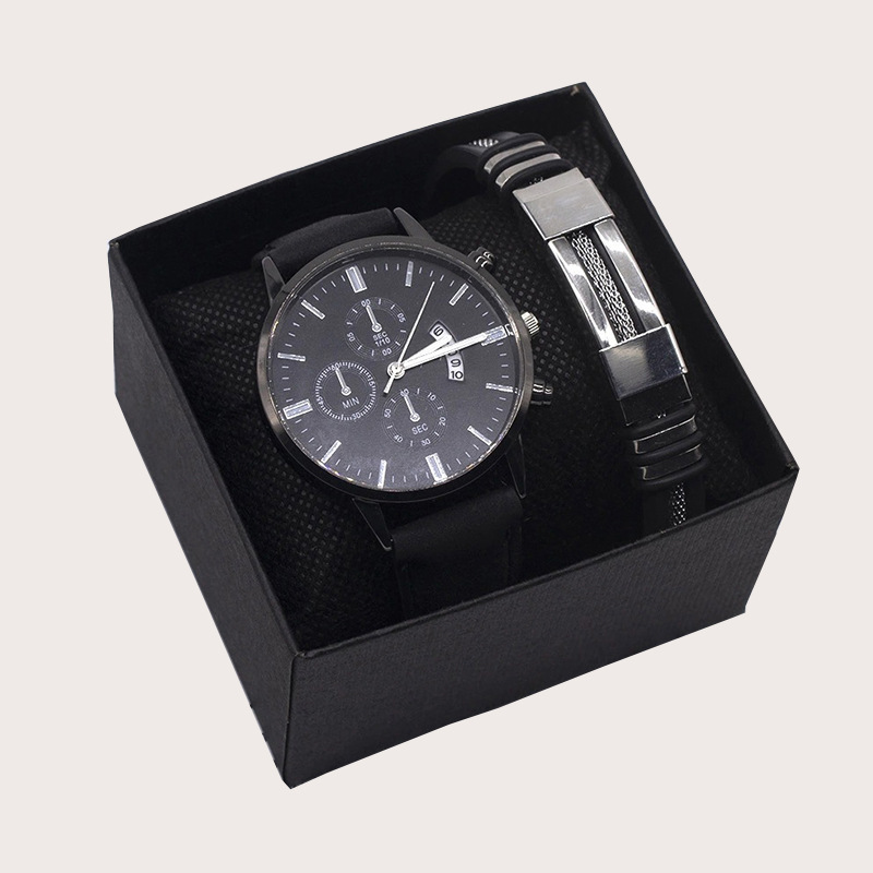 2021 Wholesale Custom LOGO Alloy fashion Classic leather wristWatch calendar Quartz bracelet and Watches set for men
