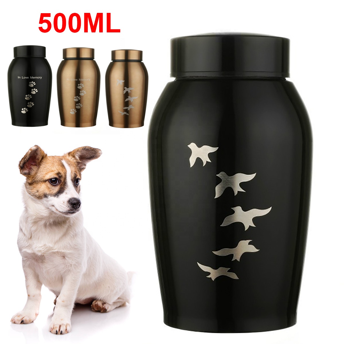 500ml Stainless steel Urns Pets Dog Cat Birds Mouse Cremation Ashes Urn Keepsake Casket Columbarium Pets Memorials