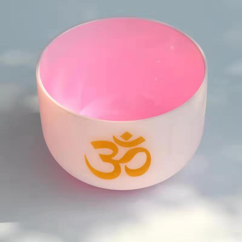 HF Pink Color Quartz Frosted Crystal Singing Bowl with OM Design