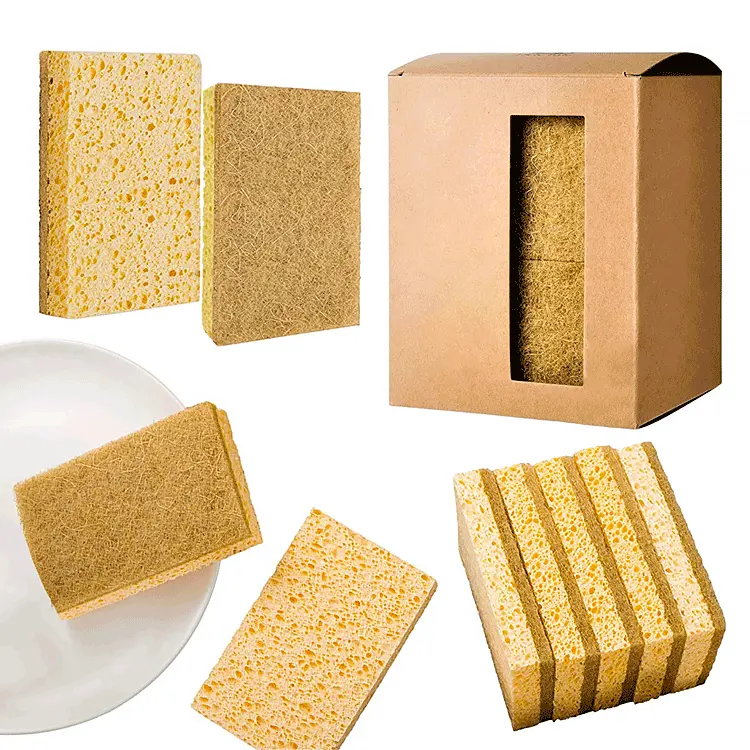 Wholesale Biodegradable Natural Cleaning Dishes Sponges, High Absorbent Kitchen Scouring Sisal Cellulose Sponges