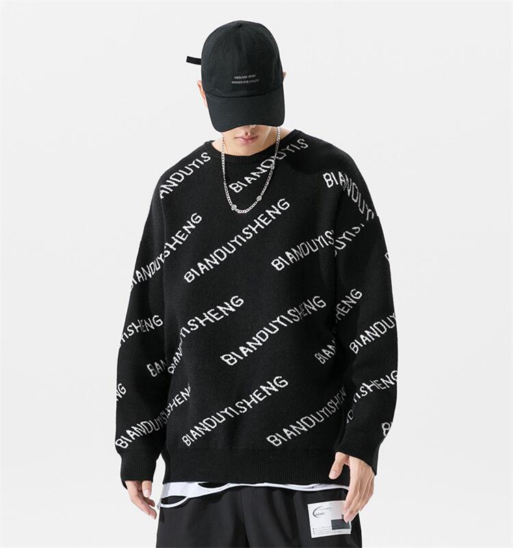 2021 men sweater tops knit clothing wholesale apparel autumn winter plus size casual letters round neck fashion sweater