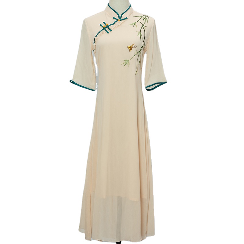 New Chiffon Qipao Dress Premium Office Cheongsam Dress With Front Button