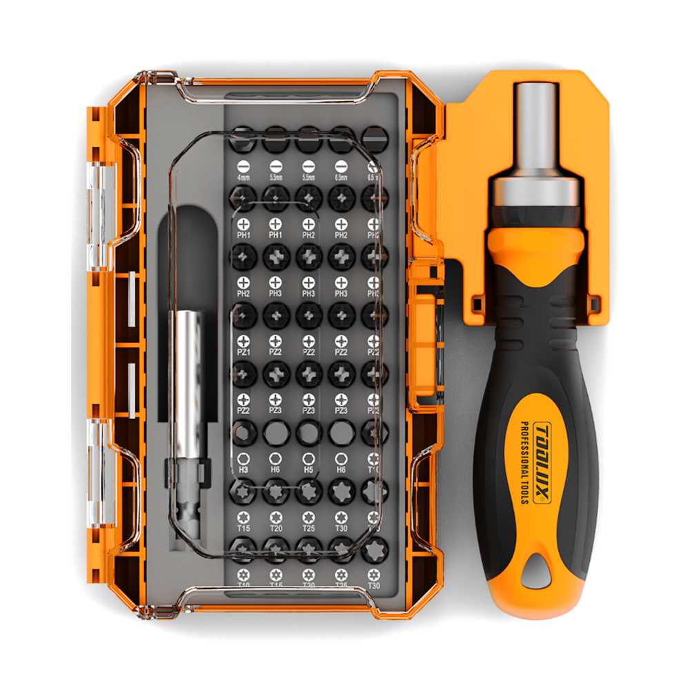 TOOLUX 42 шт. Прямая продажа с завода инструмент для ремонта в пластиковом корпусе CRV биты и Набор отверток с храповым механизмом