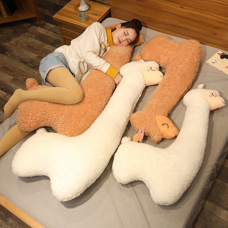 High Quality 75Cm Adorable Vivid Face Embroidery Hugging Alpaca Stuffed Animal Long Body Llama Plush Pillow