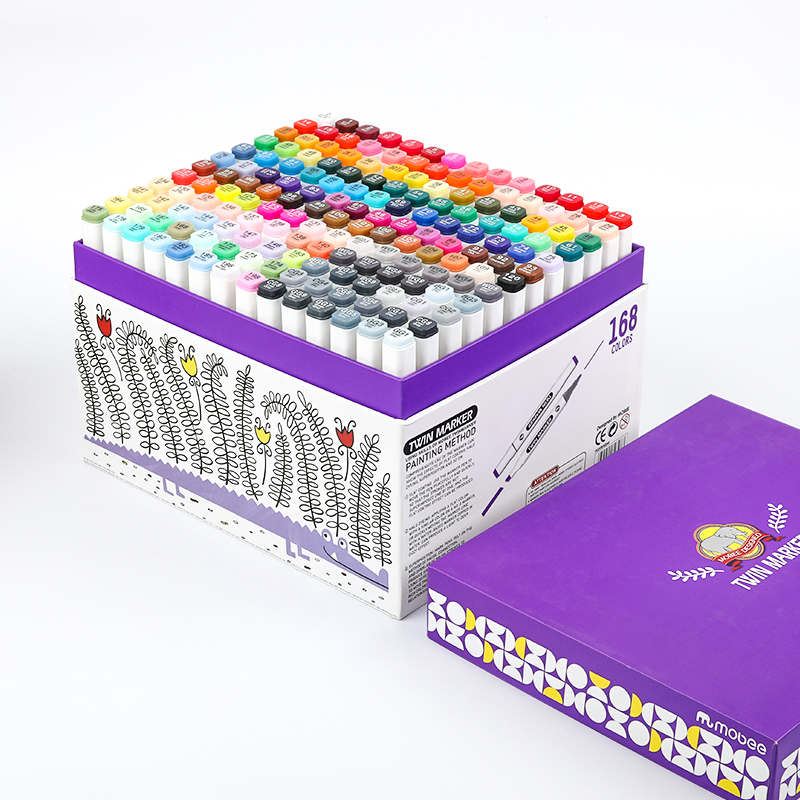 Mobee 168colors Alcohol Based Art Twin Tip Marker Colorful Double Headed Marker OEM Art Sketch Dual Tip Twin Marker Pen Set