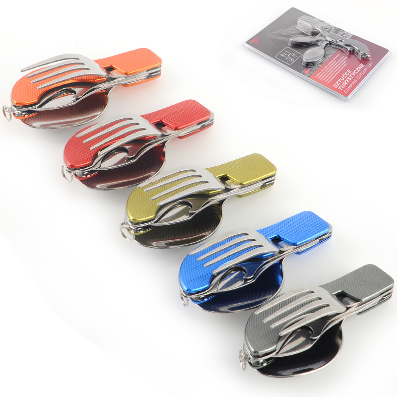 EDC Camping Multitool Stainless Steel Pocket Folding Spoon And Fork Camp Cutlery Multi Function Tool Gadget Item