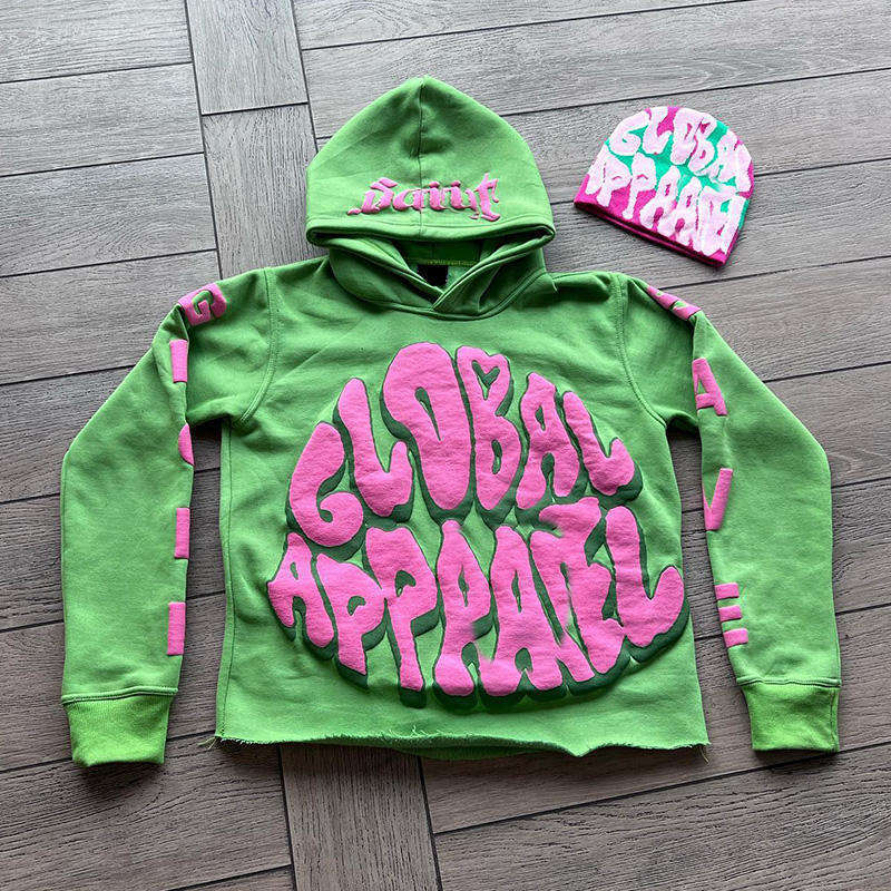 Custom Bulk Streetwear Cropped Sweatshirt Vintage Men Hoodie No String Puff Printing Hoodie 500gsm