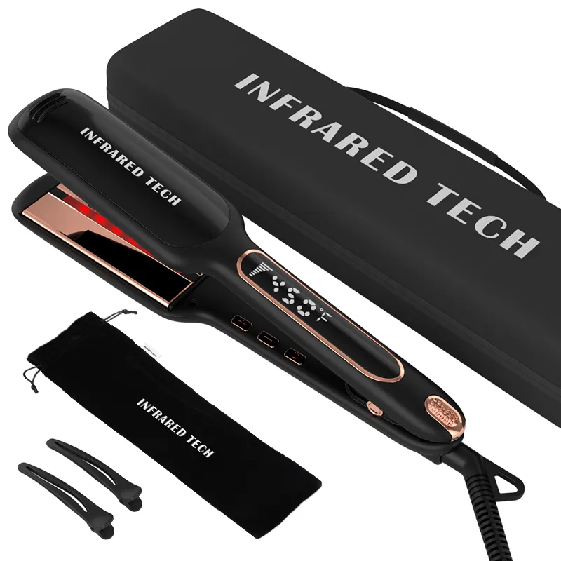 Professional 450 Degrees Plancha Para Cabello Titanium Flat Iron Wide Plate Infrared Hair Straightener