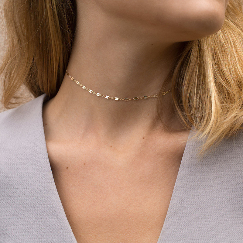 Minimalist Jewelry Stainless Steel Single Row Necklace 14K Gold Plated No Fade Small Disc Choker Necklace