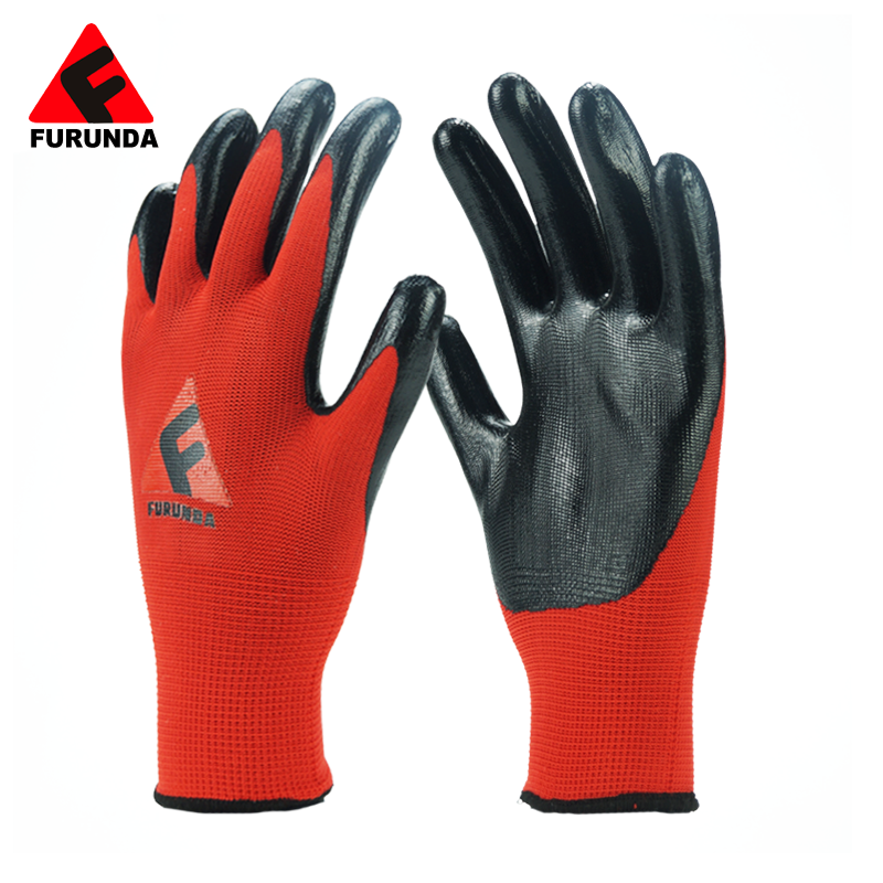 Hot selling Red Polyester Nylon Nitrile coated  gloves safety work construction general purpose gloves